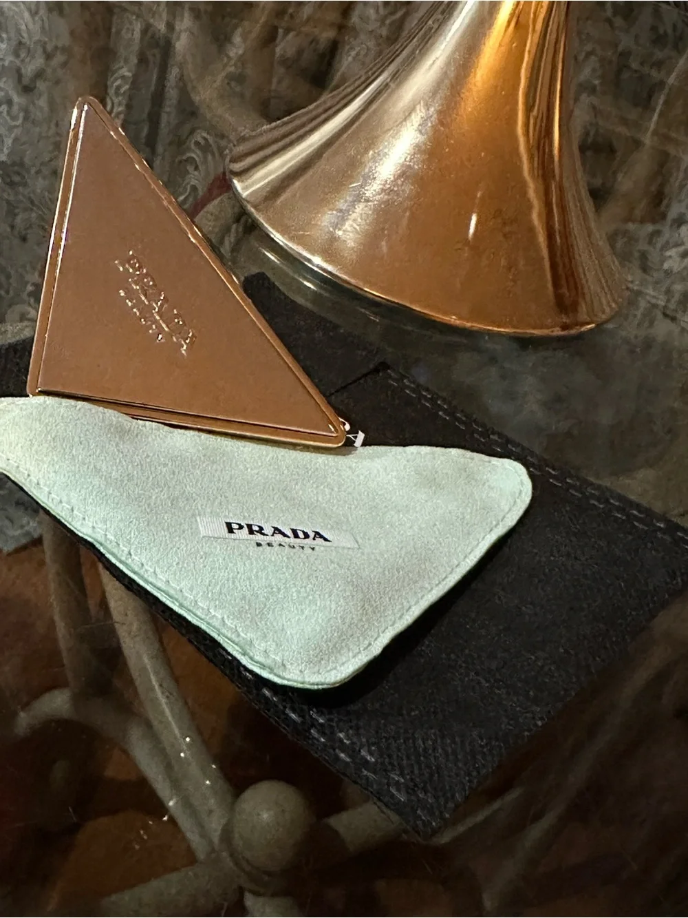 Prada Gold and Silver Triangle Compact Mirror